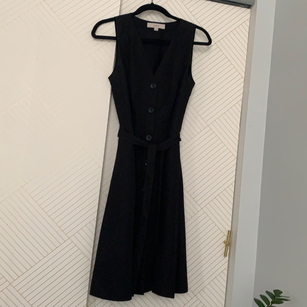 LOFT Sz 2 Black Button-Down Dress w/ pockets